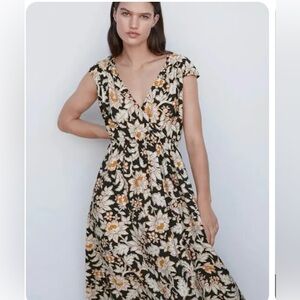 Mango floral wrap neckline dress.